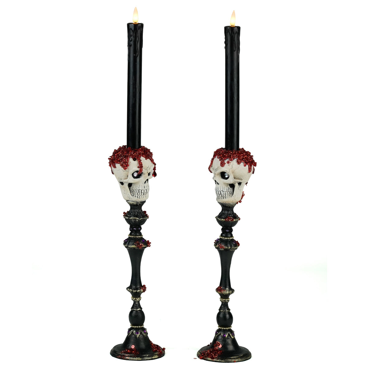 Skull Candlesticks Set of 2 | Halloween Decor | Katherine's Collection