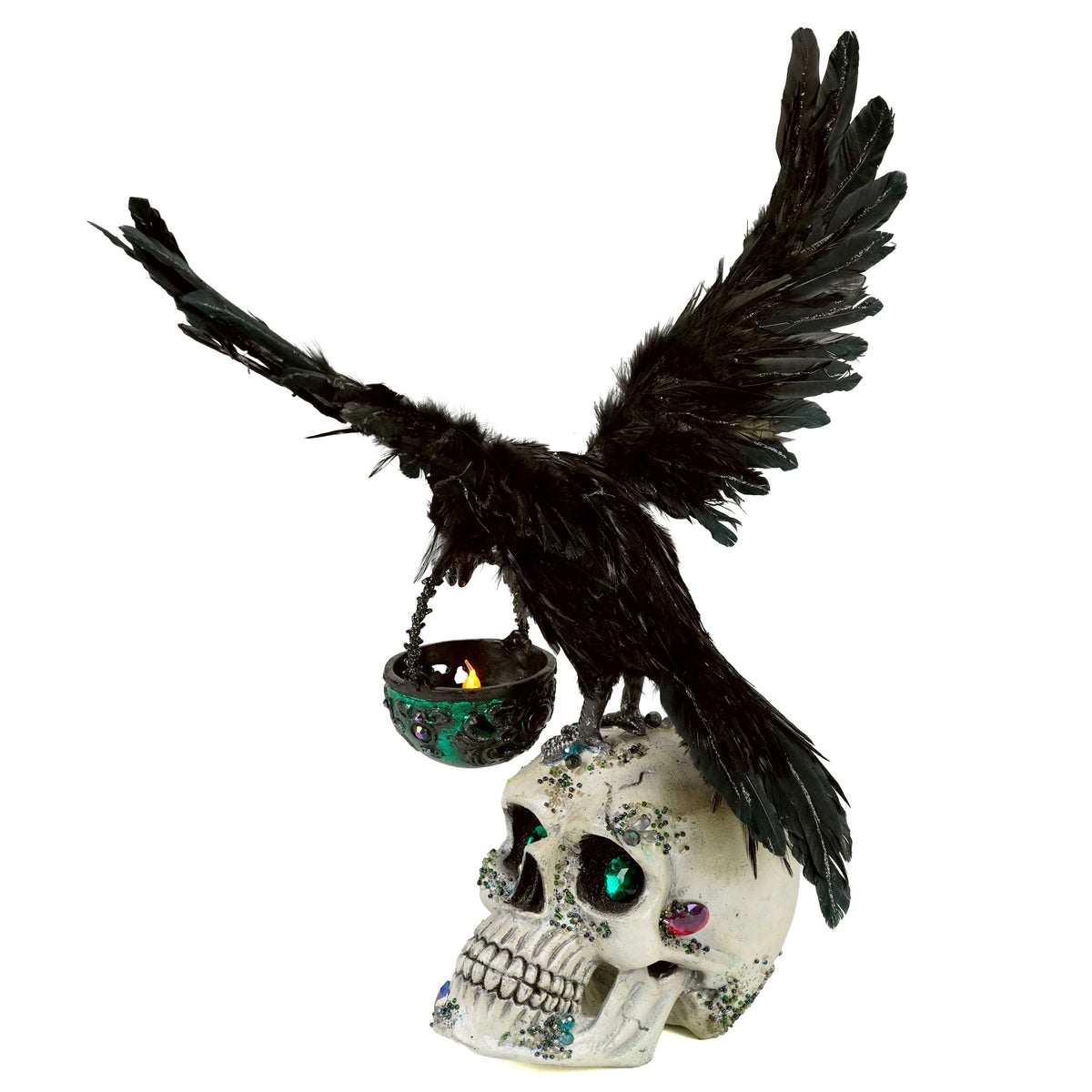 Watchful Crow with Tea Light Lantern | Halloween Decor | Katherine's Collection