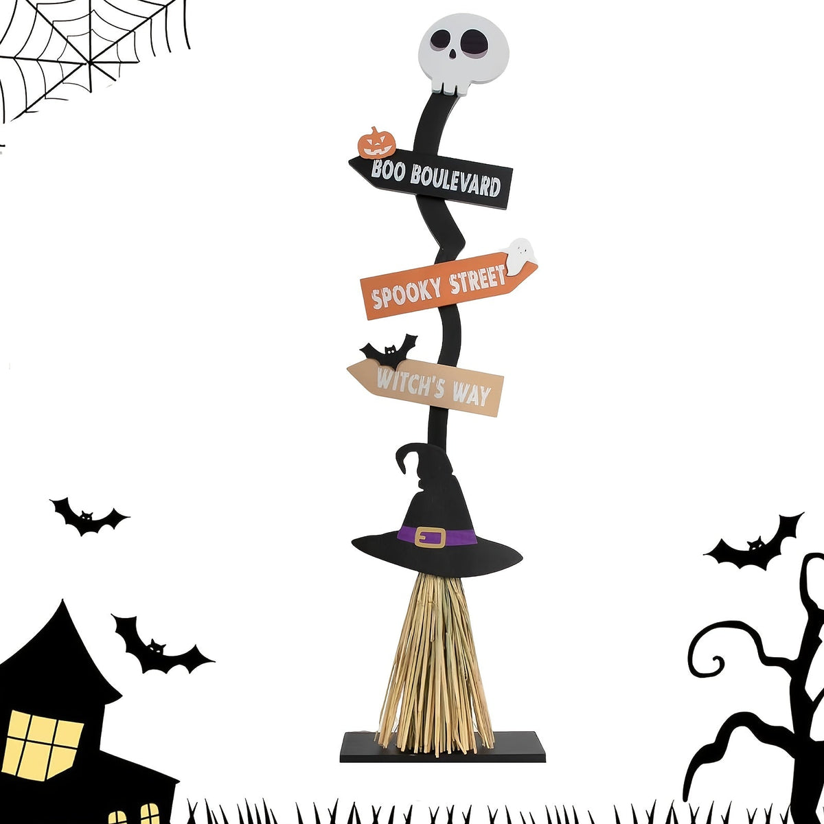 Witch Broom Decor with Halloween Sign