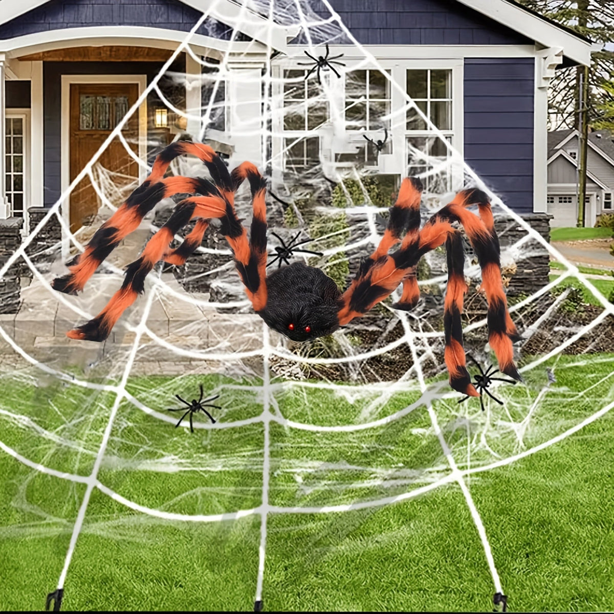 200CM Halloween Plush Spider Decoration with Red Eyes