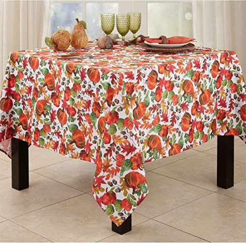 Fennco Styles Pumpkin Foliage Harvest Tablecloth - Multicolor Fall Leaves Table Cover for Thanksgiving, Seasonal Décor, Banquet, Family Gathering and Special Events