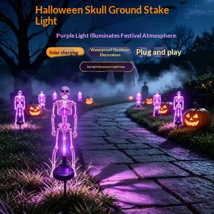 solar-powered Halloween skull lamp