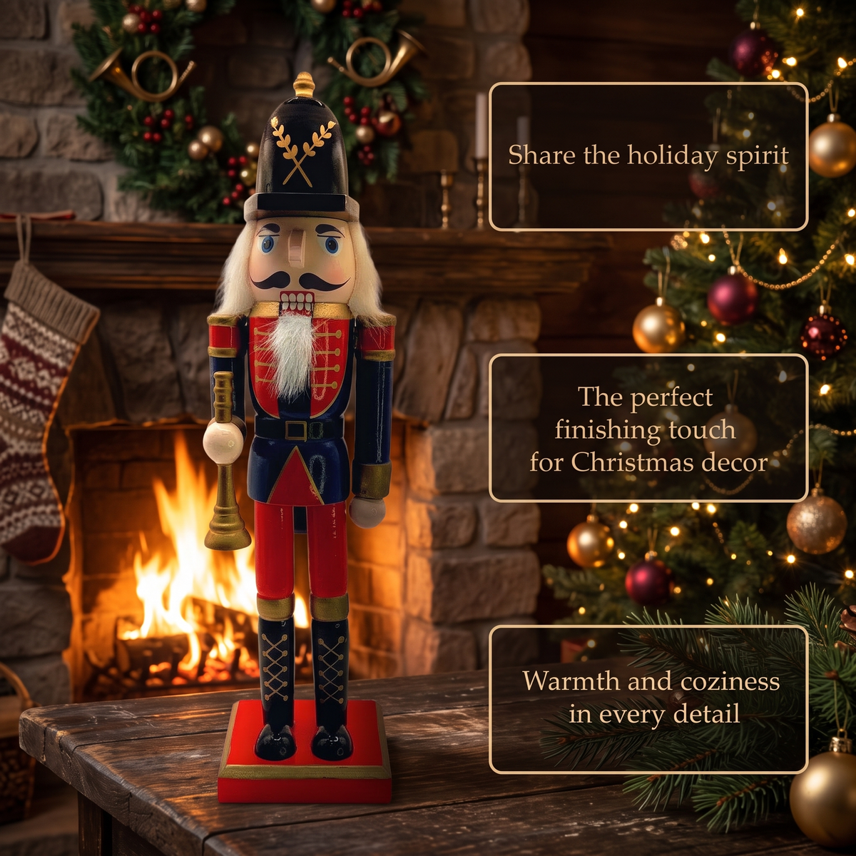 Christmas Nutcracker the Piper. Wizardi Classic Wooden Festive Decoration F07M14-39-N01365D