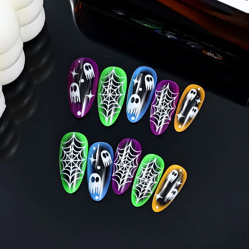 Halloween Spider Web Almond Stiletto Press-On Nails