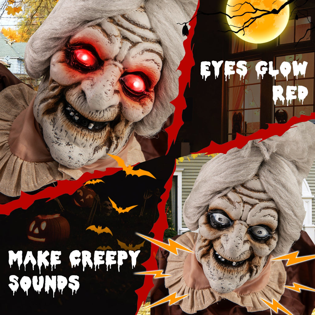 Life-Size Halloween Animatronic Moving and Talking Old Lady Hag Prop