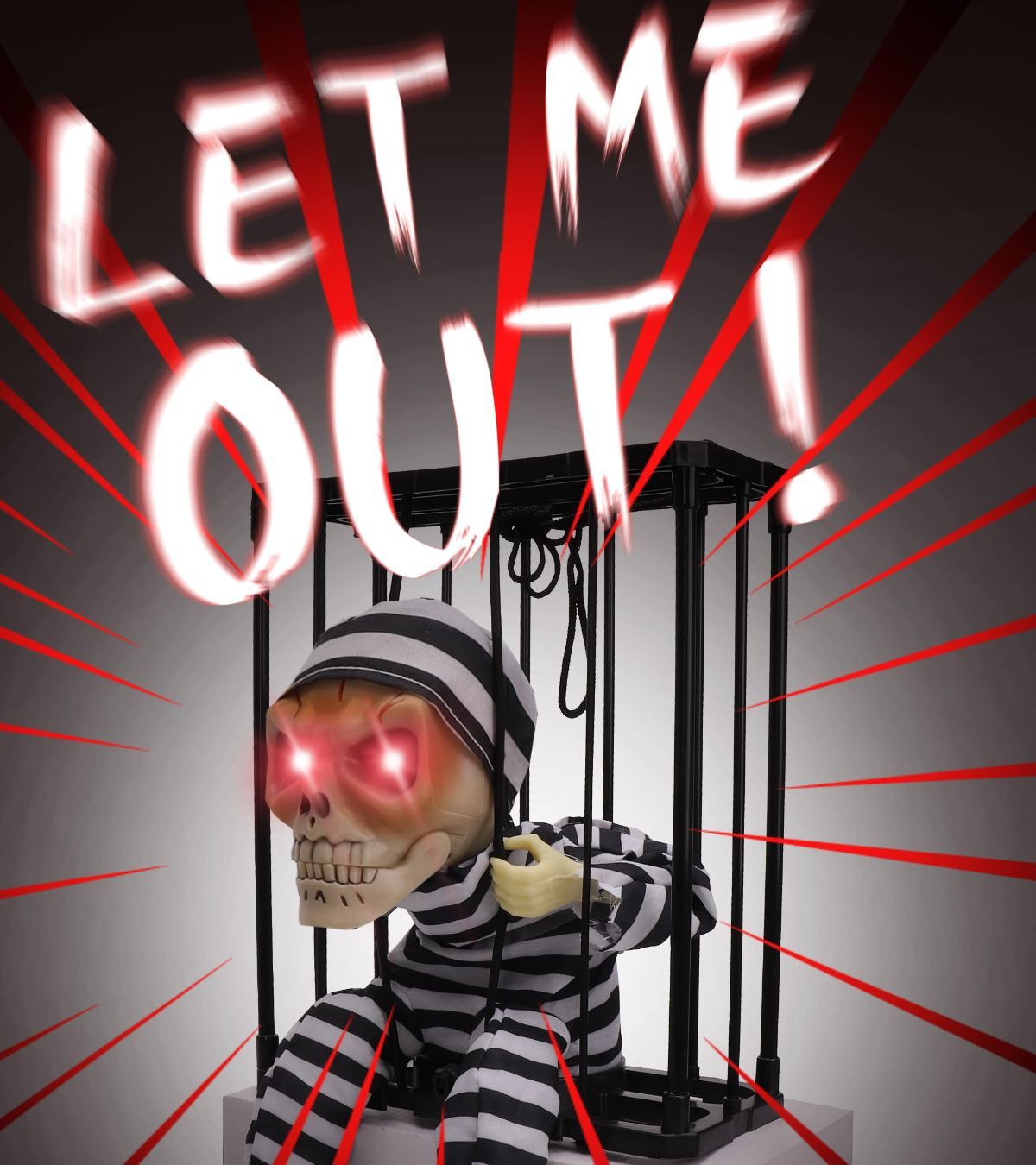 Animated Halloween Skull Prisoner Decoration ‚Äì Infrared Sensor, Screaming Sound & Glowing Red Eye