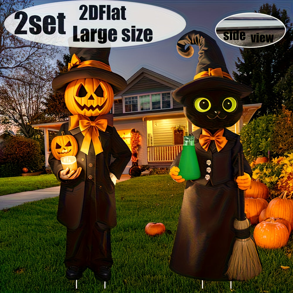 Halloween Yard Pumpkin Gentleman & Black Cat Witch