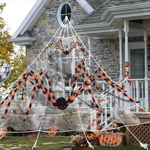 200CM Halloween Plush Spider Decoration with Red Eyes