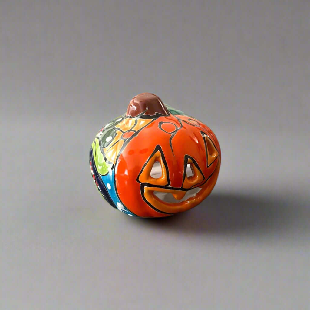 Mini Talavera Pumpkin | Handmade Mexican Jack-O'-Lantern