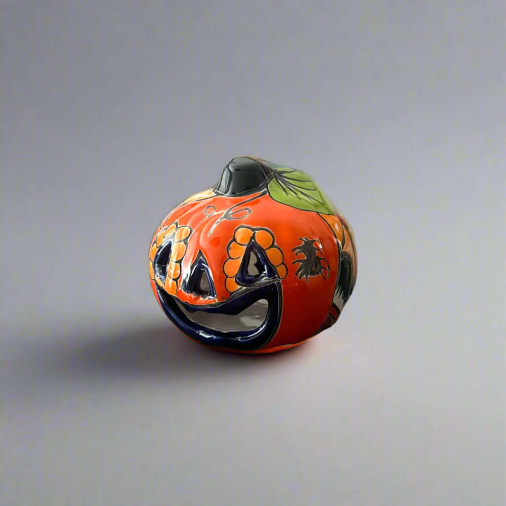 Mini Talavera Pumpkin | Handmade Mexican Jack-O'-Lantern