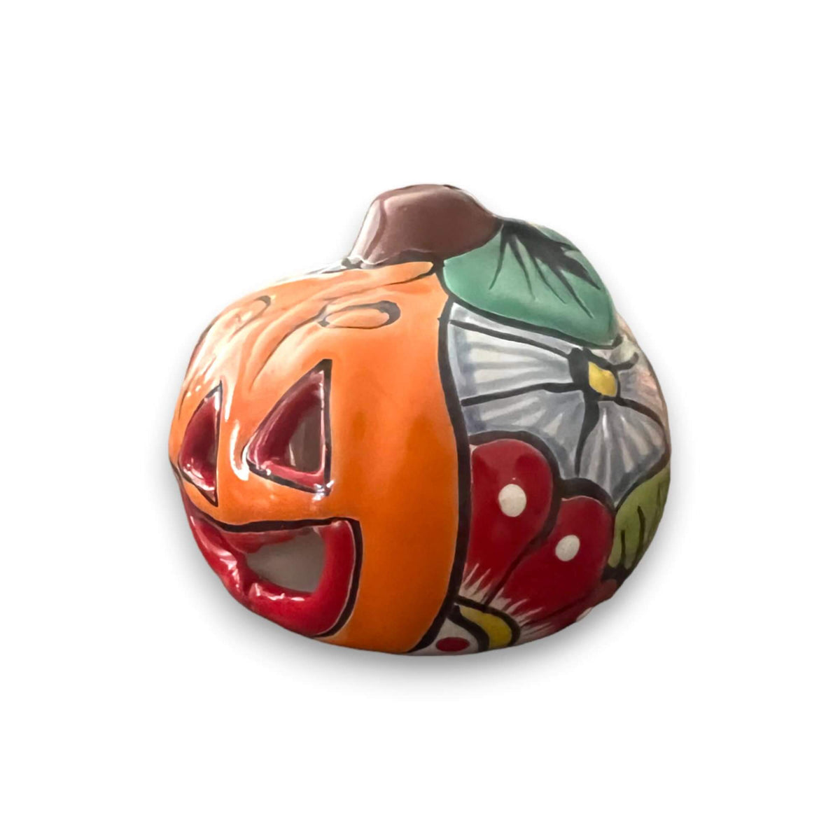 Mini Talavera Pumpkin | Handmade Mexican Jack-O'-Lantern