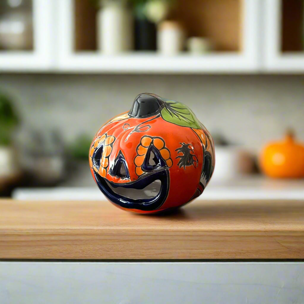 Mini Talavera Pumpkin | Handmade Mexican Jack-O'-Lantern