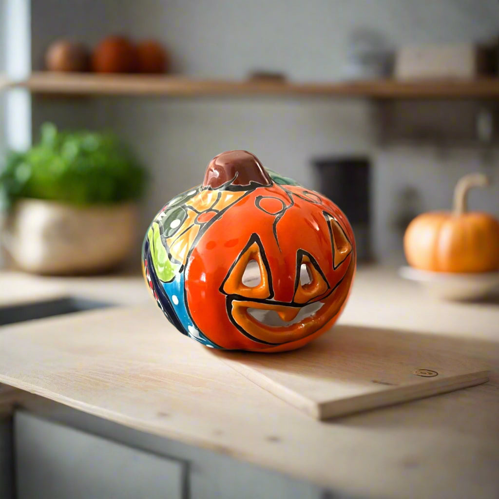 Mini Talavera Pumpkin | Handmade Mexican Jack-O'-Lantern